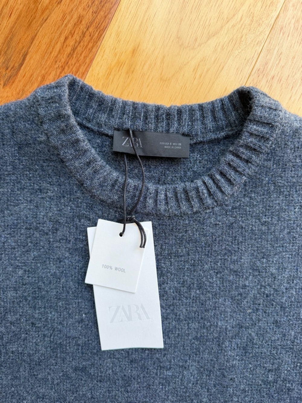 ZARA Crewneck 100% Wool Sweater — Charcoal Gray